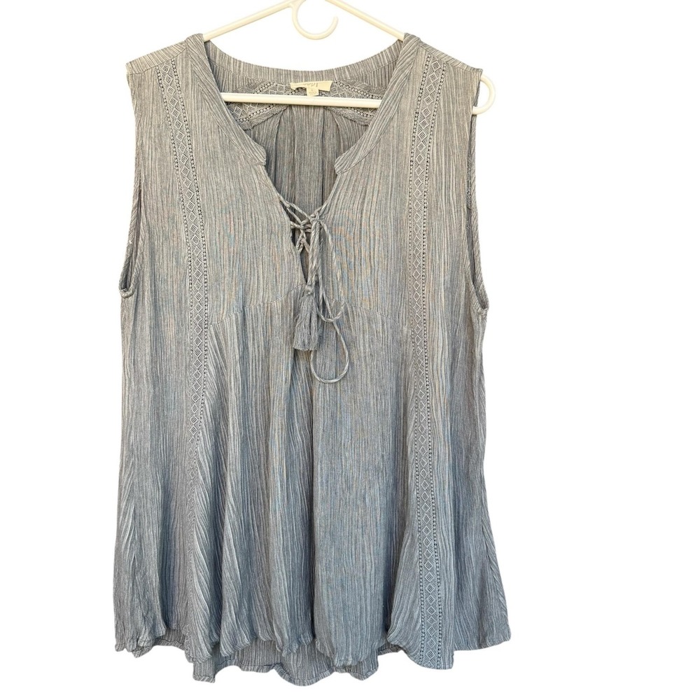 Oddy Blouse Womens Large Green Tassel Lace V Neck Sleeveless Tunic Top Boho